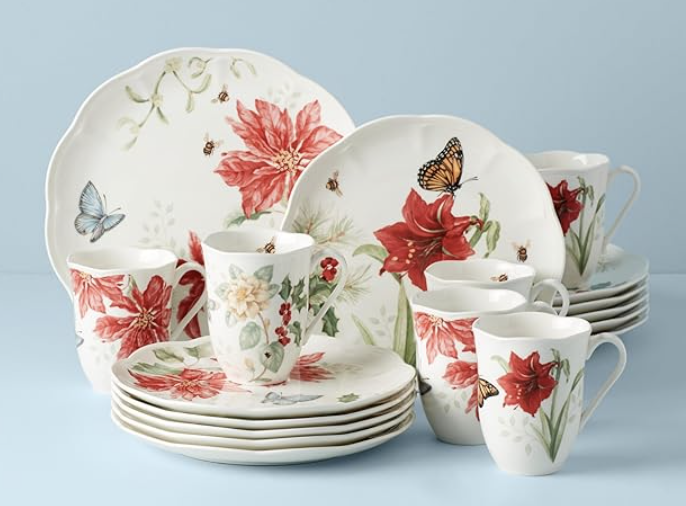 Lenox 名瓷蝶舞花香18件套白瓷晚餐套装