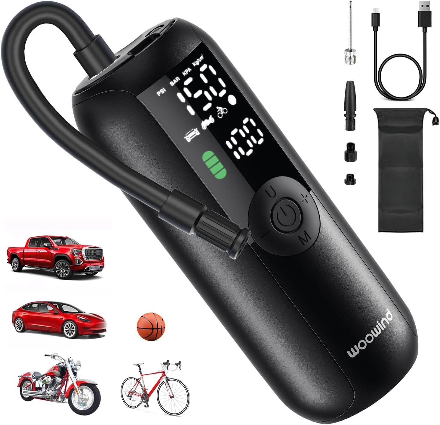 Woowind LP1 自行车/汽车便携式充气泵，1分钟快速充气